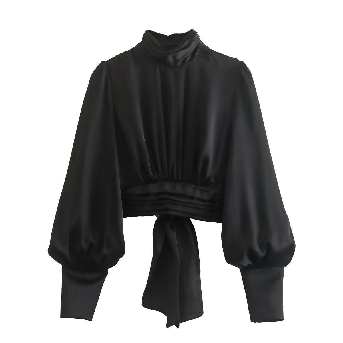 Black Satin Summer Short Blouses for Women-Shirts & Tops-Black-S-Free Shipping at meselling99