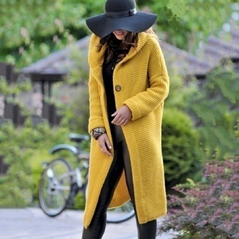Fall Kntting Long Knitting Cardigan Sweaters-Yellow-S-Free Shipping at meselling99