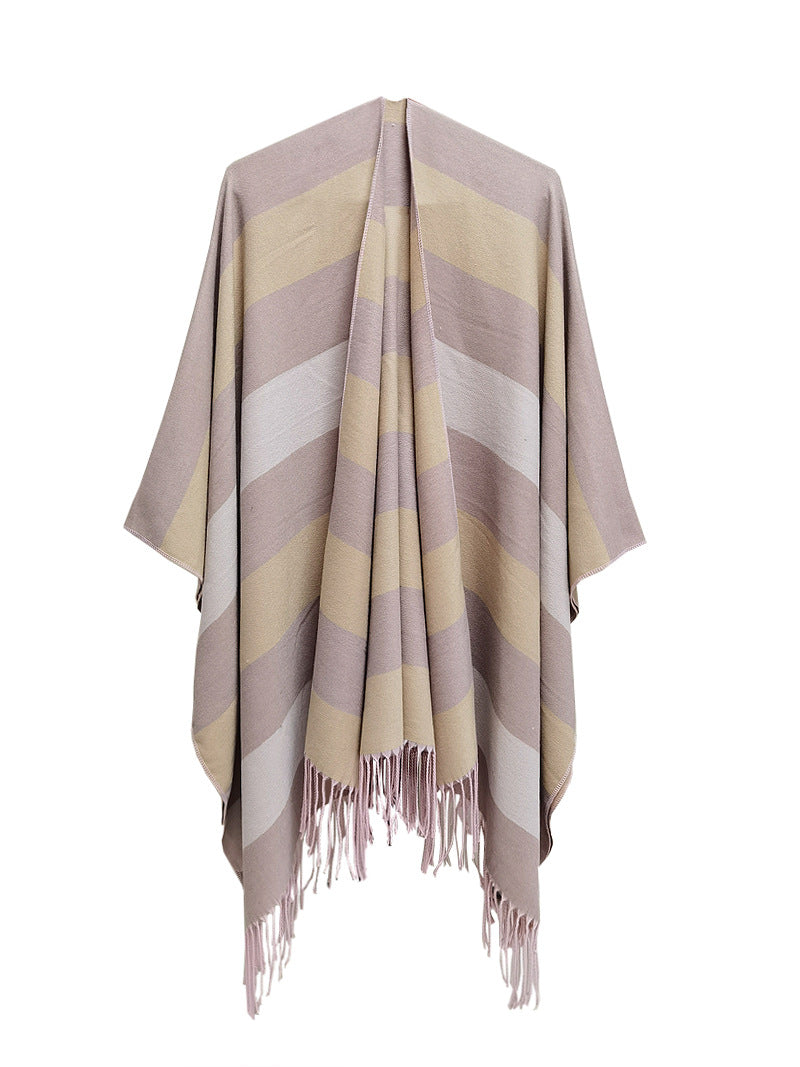 Fashion Traveling Shawls for Women-Scarves & Shawls-Khaki-Striped-150x130cm-Free Shipping at meselling99