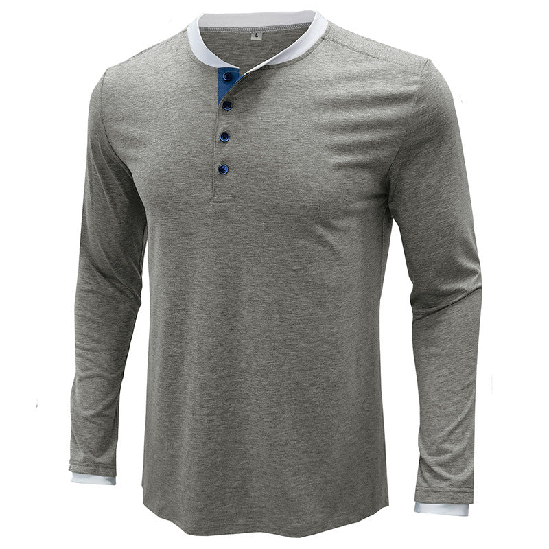 Leisure Fall Long Sleeves T Shirts for Men-Shirts & Tops-Light Gray-S-Free Shipping at meselling99