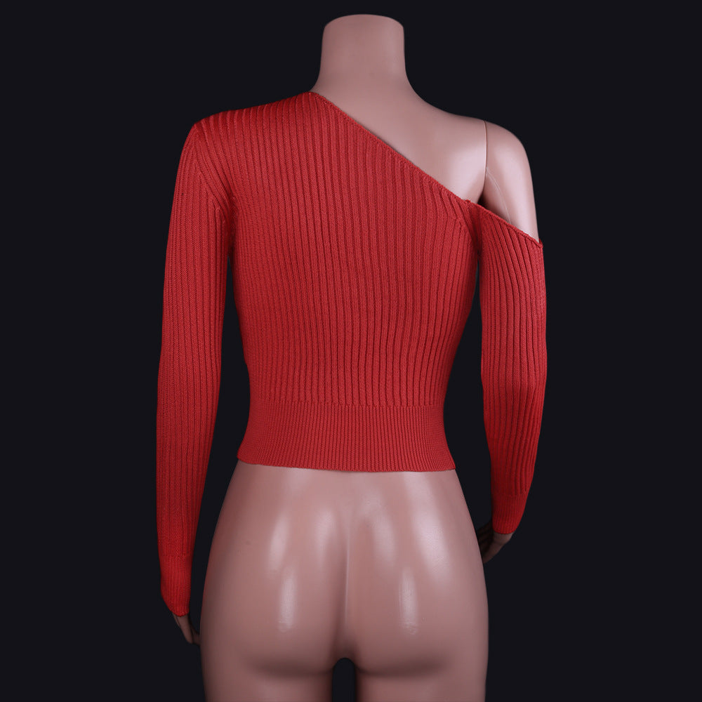 Women One Shoulder Sexy Knitted Sweaters-Shirts & Tops-Free Shipping at meselling99