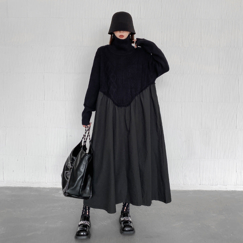 Vintage Turtleneck Pullover Long Black Dresses-Dresses-Black-One Size-Free Shipping at meselling99