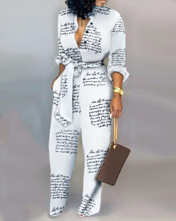 New Sexy Letter Print Women Jumpsuits-S-White-Free Shipping at meselling99