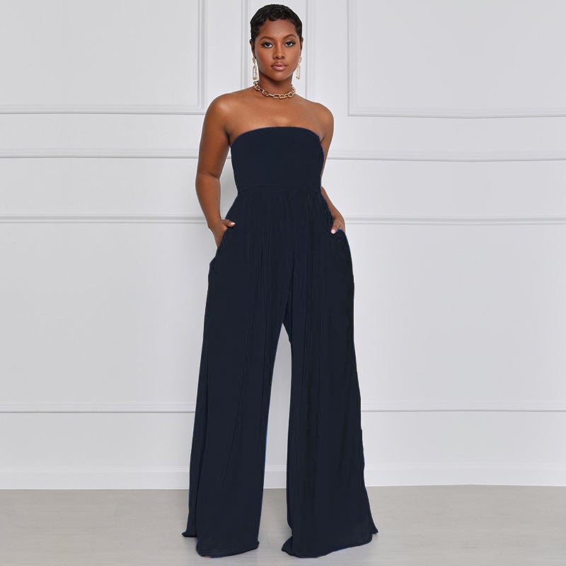 Sexy Strapless High Waist Chiffon Summer Jumpsuits-Suits-Black-S-Free Shipping at meselling99