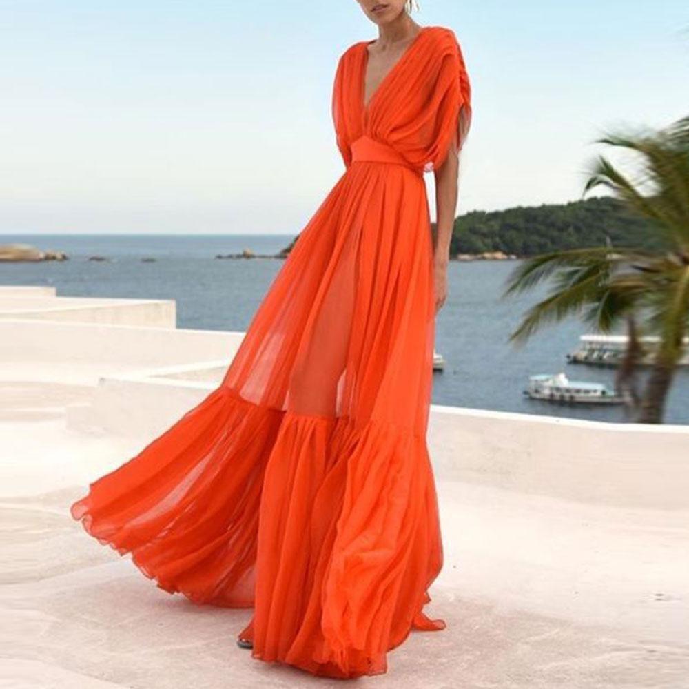 New Orange Chiffion Long Dresses-Maxi Dresses-Orange-S-Free Shipping at meselling99