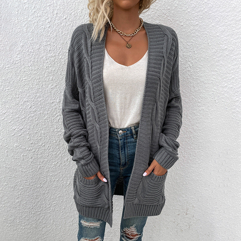 Fashion Twist Design Knitted Long Cardigan Sweaters-Shirts & Tops-Gray-S-Free Shipping at meselling99