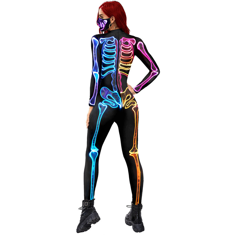 Colorful Human Skeleton Halloween Women Jumpsuits Cosplay-Jumpsuits & Rompers-Free Shipping at meselling99