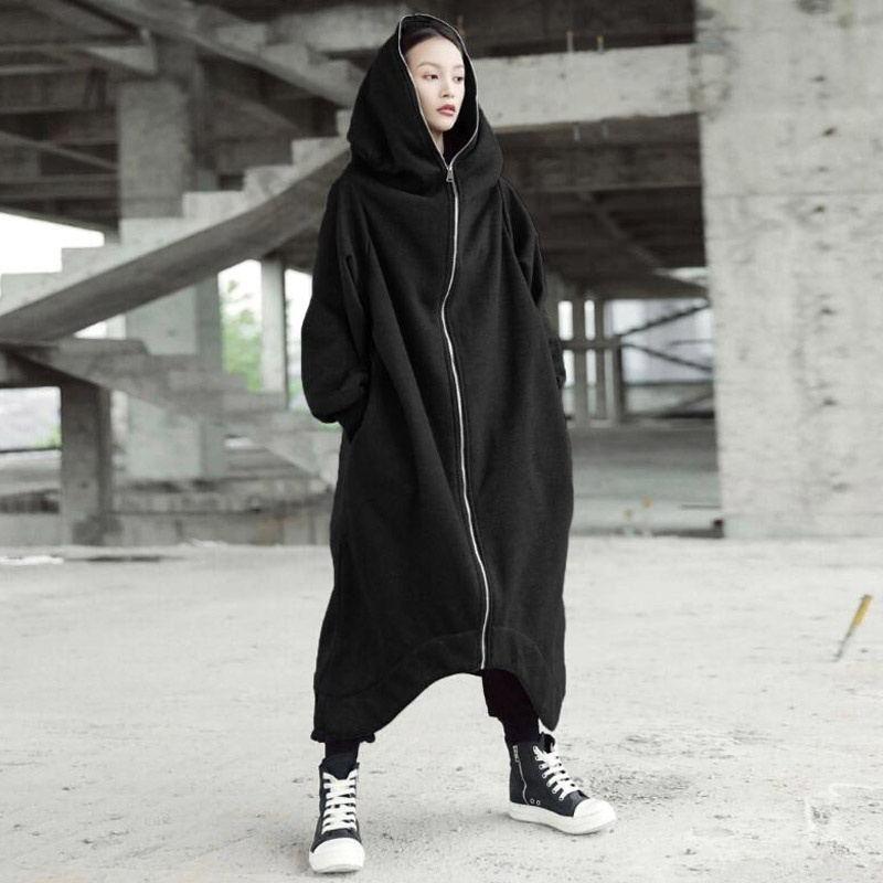 Creative Zipper Winter Long Hoodies Outerwear for Women-Outerwear-Black-S-Free Shipping at meselling99