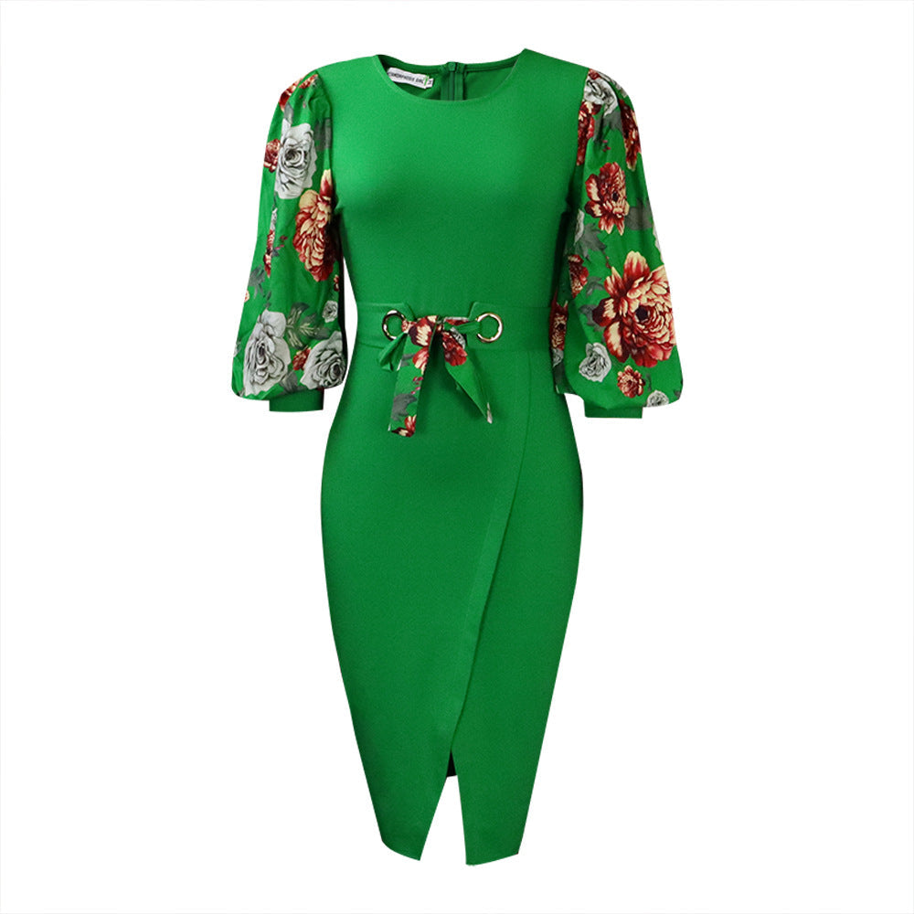 Classy Floral Print Plus Sizes Dresses for Women-Dresses-Green-S-Free Shipping at meselling99
