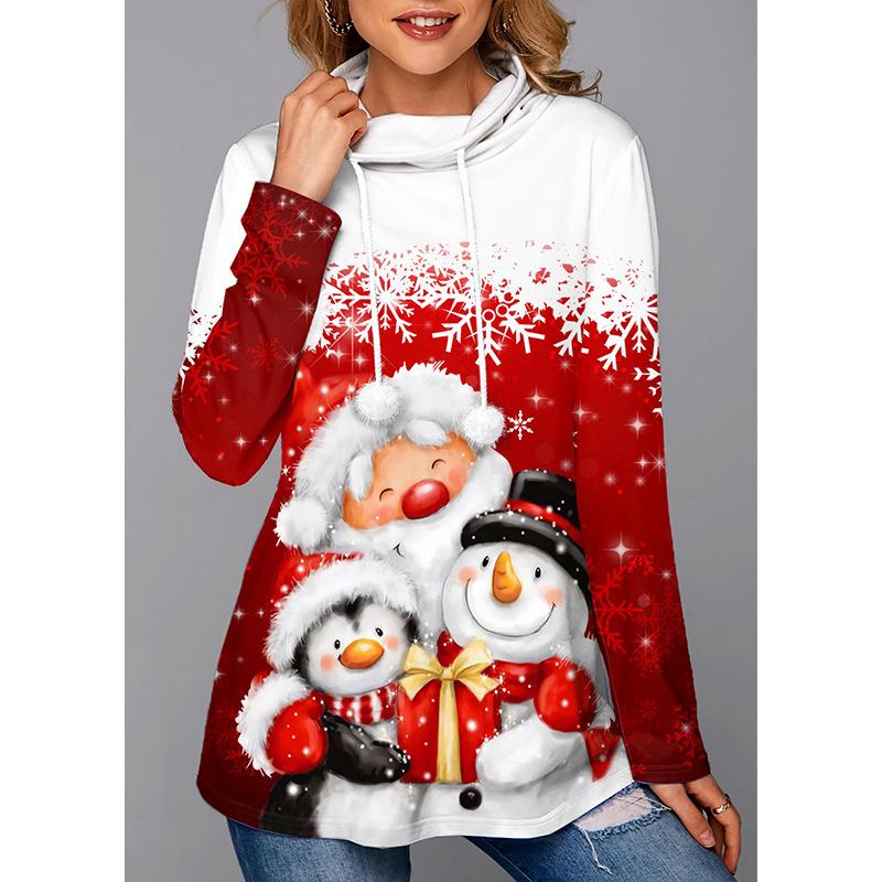 Merry Christmas Elk Print Pullover Sweaters-Shirts & Tops-Red-S-Free Shipping at meselling99