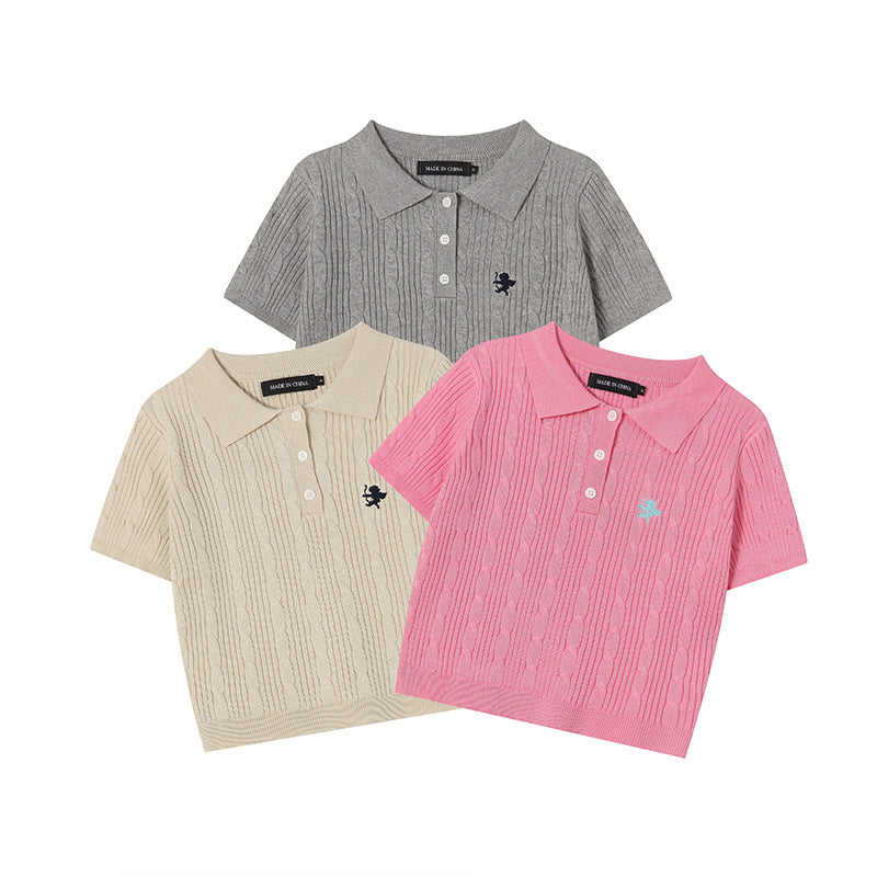 Vintage Knitted Short Sleeves Polo T Shirts-Shirts & Tops-Free Shipping at meselling99