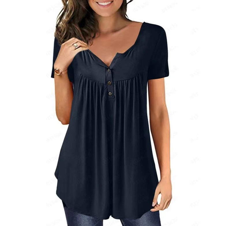 Casual Summer Short Sleeves Women T Shirts-Shirts & Tops-Blue-S-Free Shipping at meselling99
