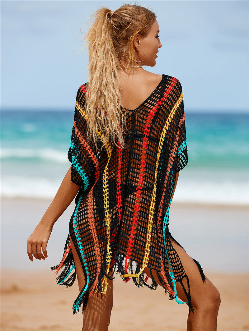Colorful Knitting Crochet Tassels Swimwear Cover Ups for Women--Free Shipping at meselling99