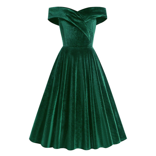 Off The Shoulder Merry Christmas Dresses-Dresses-Green-S-Free Shipping at meselling99