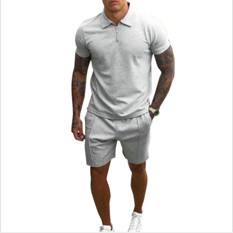 Casual Men's Short Sleeves T Shirts and Shorts Suits-Suits-Light Gray-S-Free Shipping at meselling99