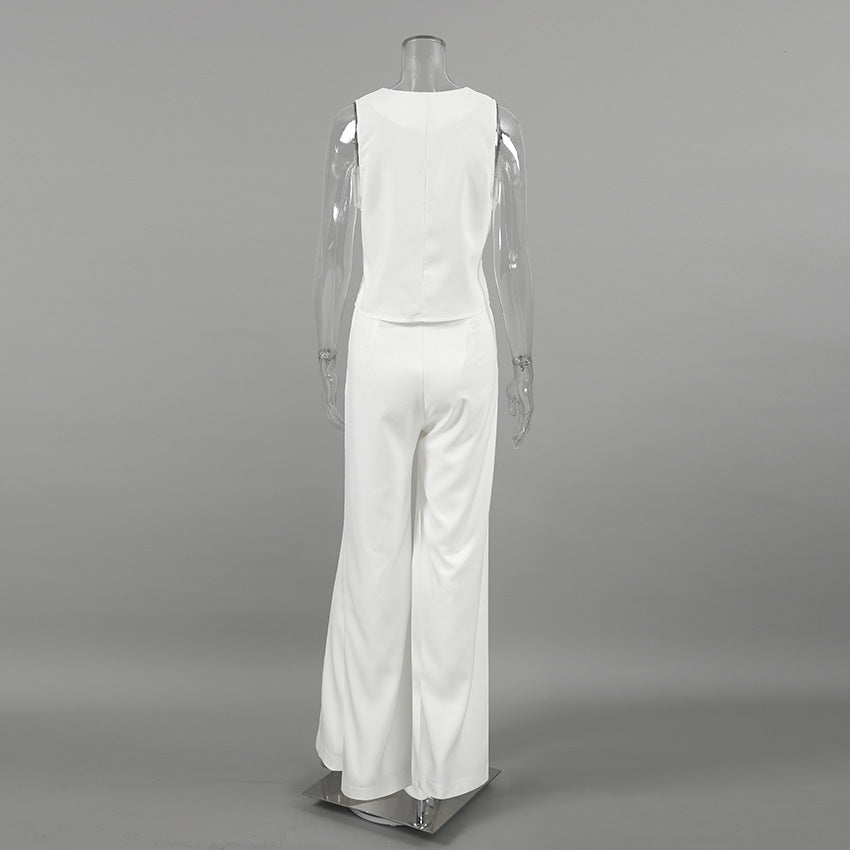 Summer White Sleeveless Vest & Long Pants Two Pieces Suits-Suits-Free Shipping at meselling99