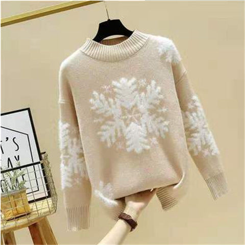Christmas Snowflake Turtleneck Knitted Women Sweaters-Shirts & Tops-Khaki-One Size-Free Shipping at meselling99