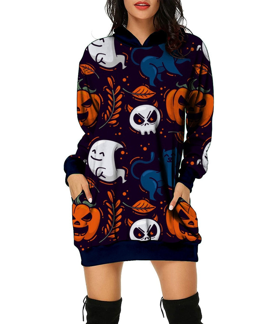 Halloween Pumpkin Design Pullover Hoodies for Women-Shirts & Tops-B-S-Free Shipping at meselling99