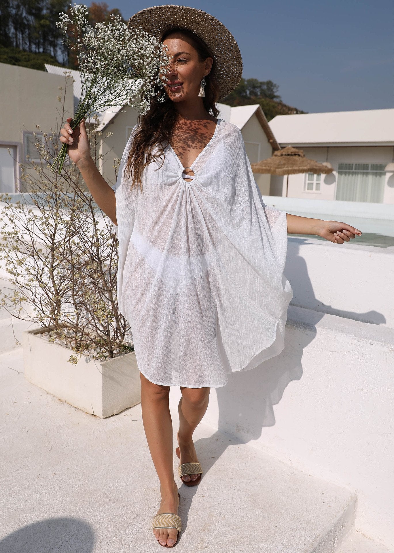 Summer Beach Loose White Cover Ups-White-One Size-Free Shipping at meselling99