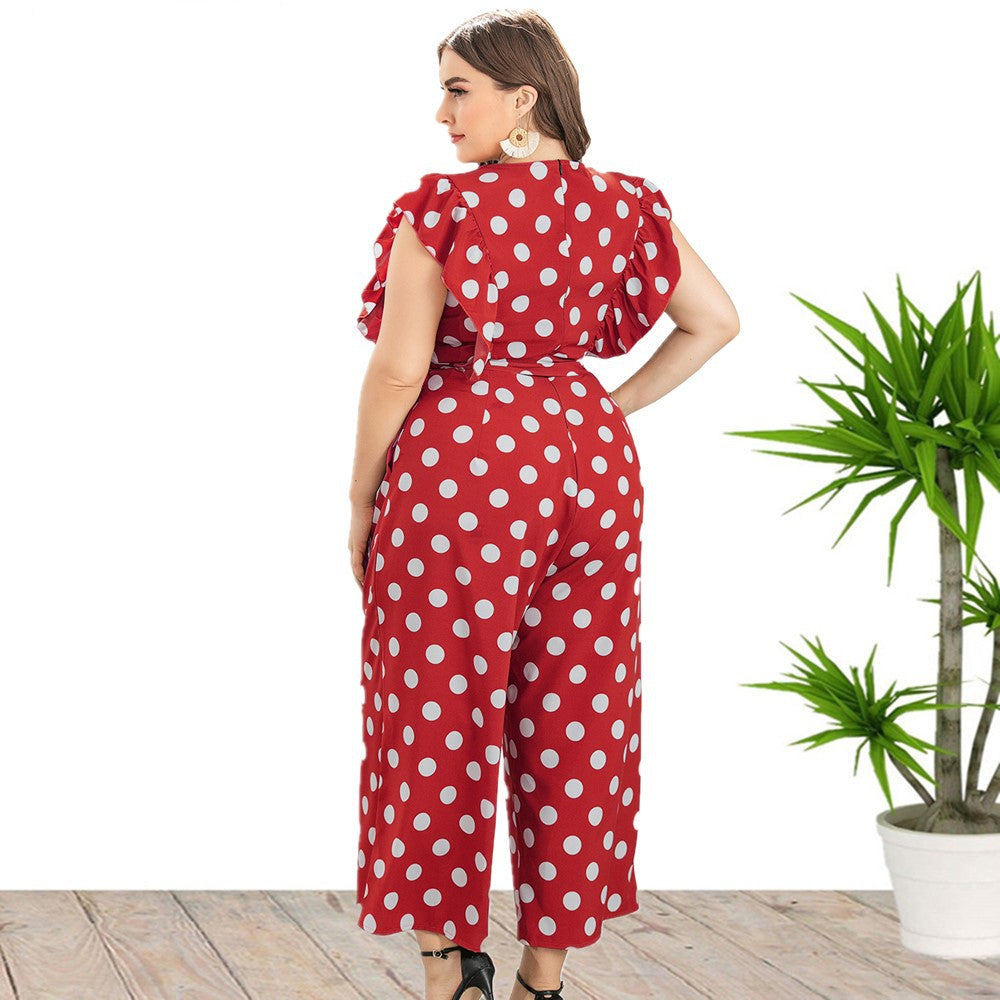 Summer Ruffed Polk Dot Plus Size Jumpsuits--Free Shipping at meselling99