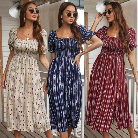 Summer Puff Sleeves Cotton Women Dresses-Dresses-Free Shipping at meselling99