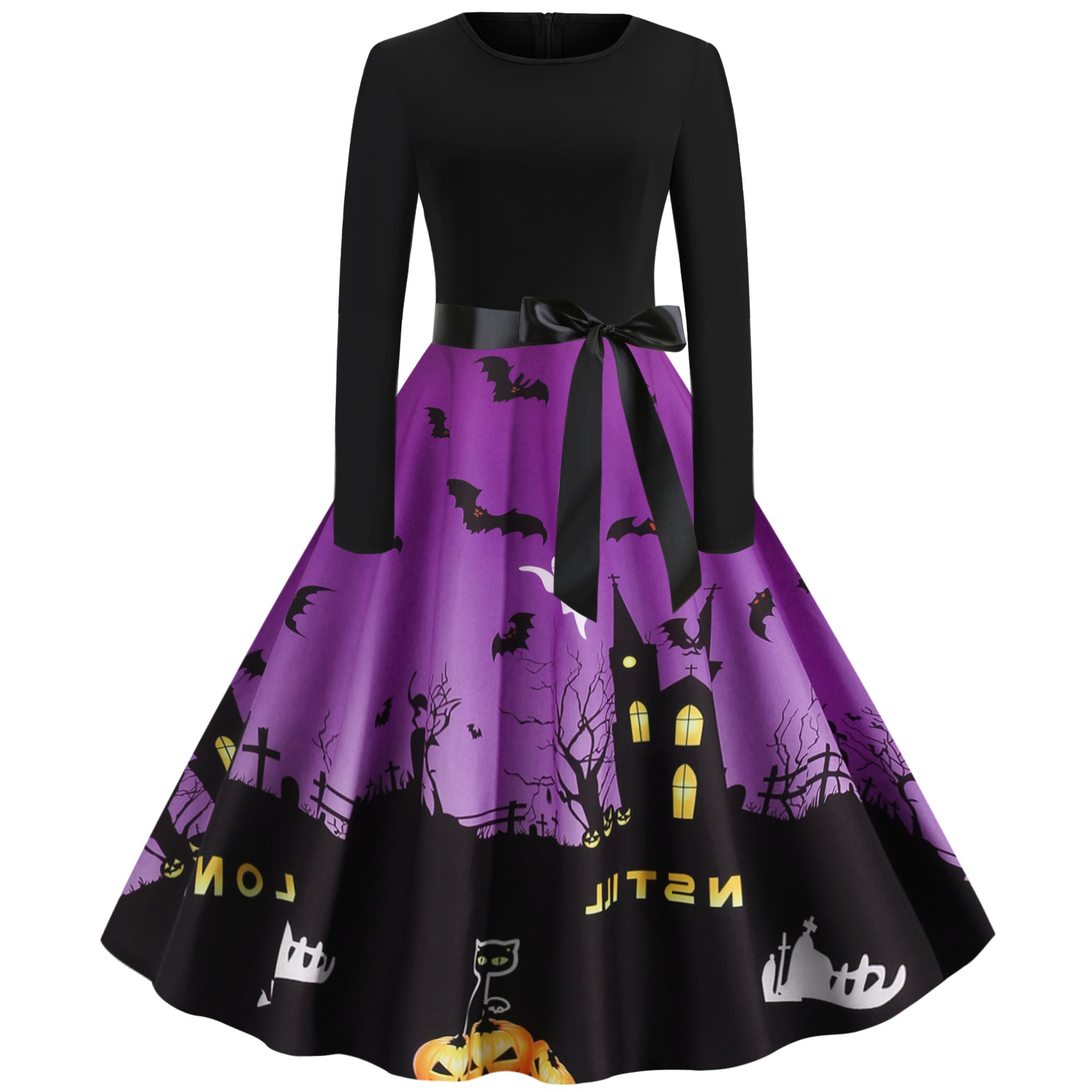 Halloween Vintage Women Long Sleeves Winter Dresses-Vintage Dresses-Purple-S-Free Shipping at meselling99