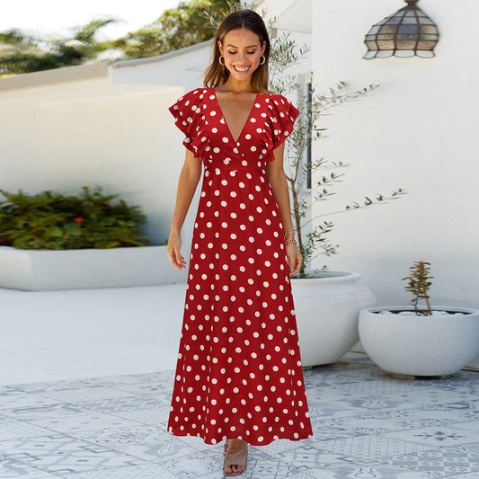 Summer Sexy Dot Print Long Summer Beach Dresses-Dresses-Free Shipping at meselling99