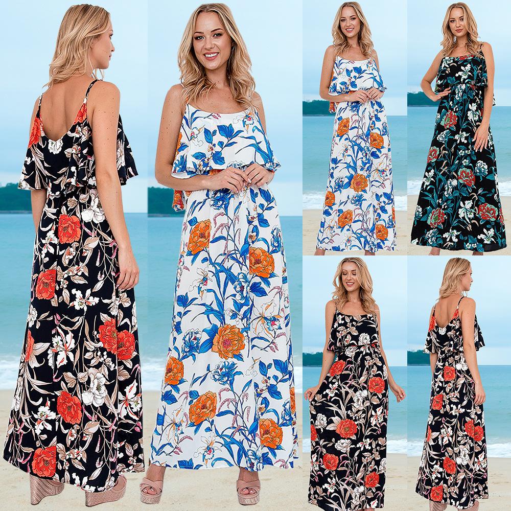 Fashion Women Little Floral Print Long Summer Beach Dresses-Maxi Dresses-Free Shipping at meselling99