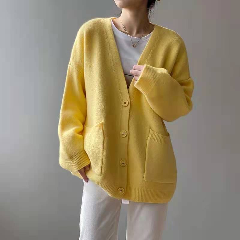Casual Winter Women Knitted Cardigan Sweaters-Shirts & Tops-Yellow-One Size-Free Shipping at meselling99