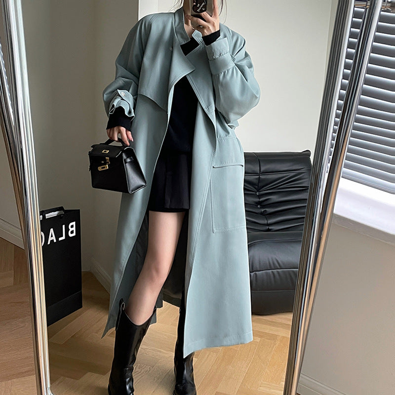 Casual Fashion Women Long Overcoats with Belt-Outerwear-Blue-S-Free Shipping at meselling99