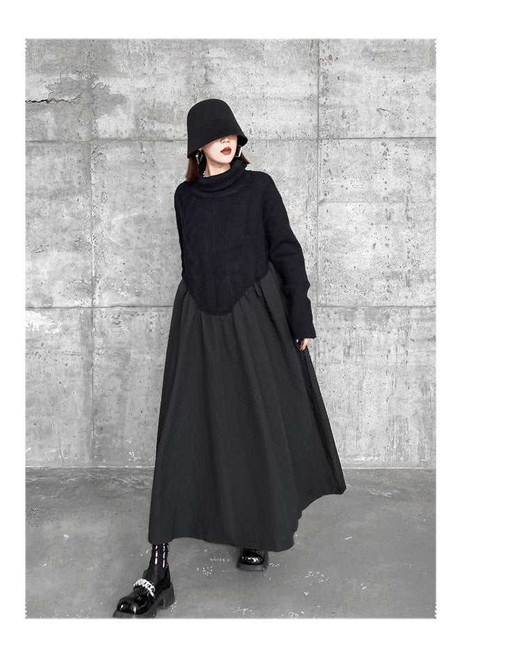 Vintage Turtleneck Pullover Long Black Dresses-Dresses-Black-One Size-Free Shipping at meselling99