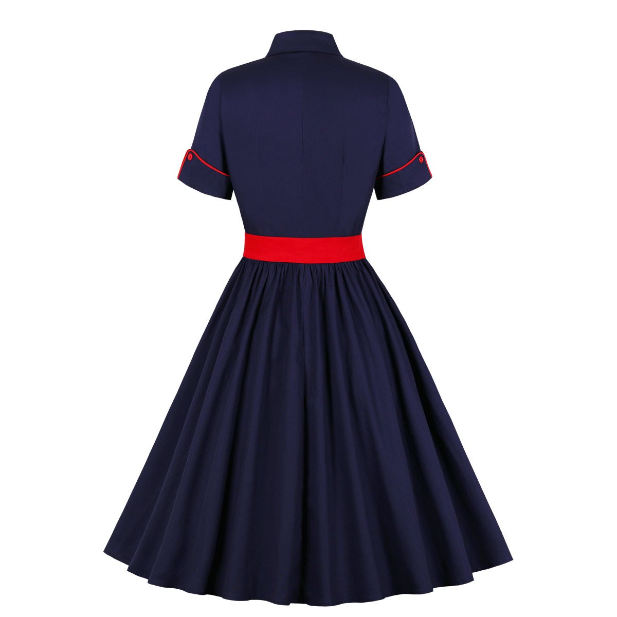 Vintage Short Sleeves Shirt Dark Blue Women Dresses-Vintage Dresses-Free Shipping at meselling99