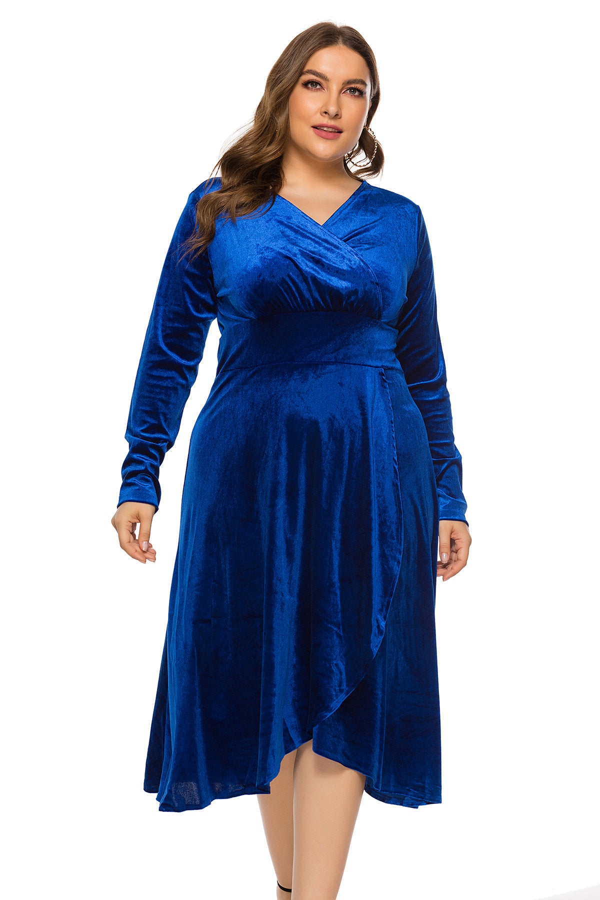 Long Sleeves Women Plus Sizes Fall Dresses-Dresses-Blue-XL-Free Shipping at meselling99
