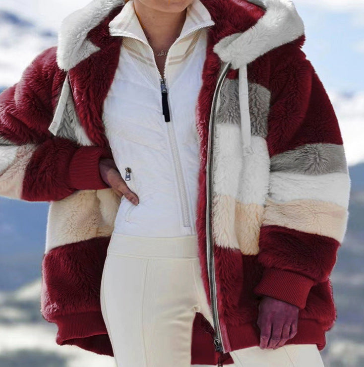 Winter Velvet Zipper Hoodies Overcoat for Women-Wine Red-S-Free Shipping at meselling99