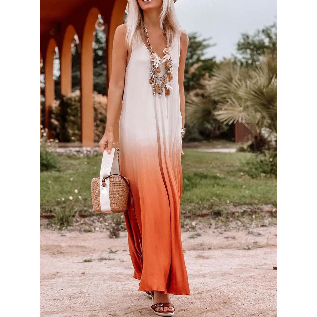 Orange Fashion Classy Long Dresses-Maxi Dreses-Free Shipping at meselling99