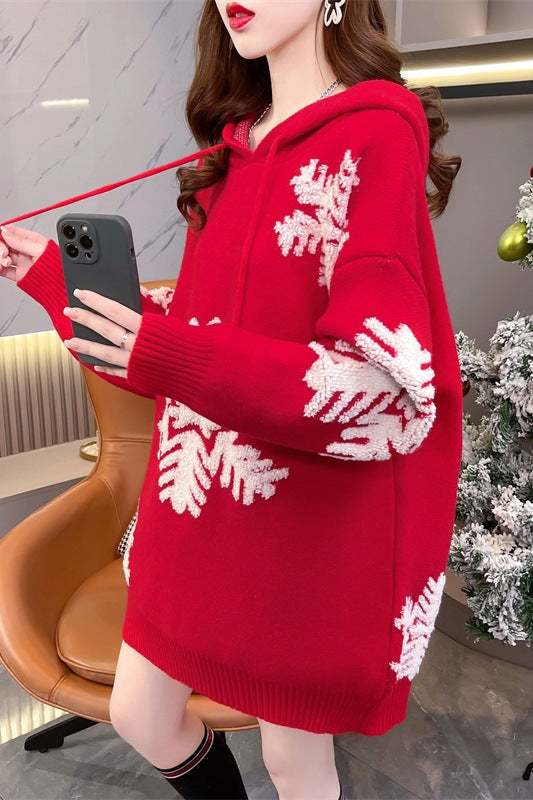 Merry Christmas Winter Knitted Hoodies Sweaters-Shirts & Tops-Red-One Size-Free Shipping at meselling99