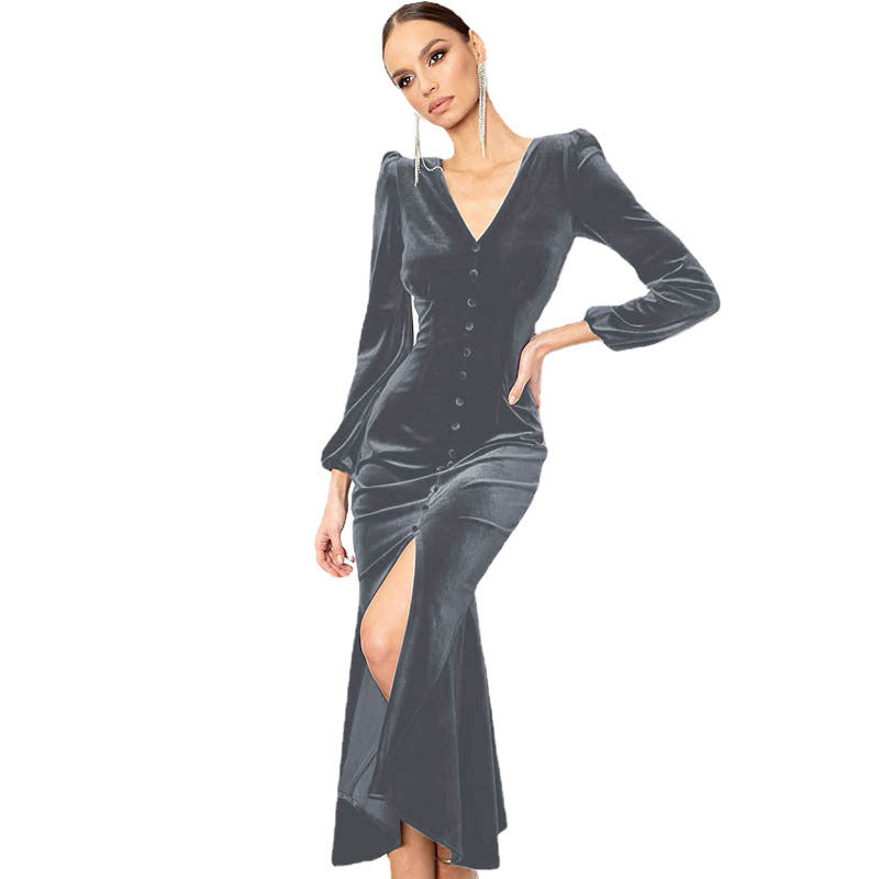 Elegant Fall Long Dresses for Women-Dresses-Grey-S-Free Shipping at meselling99