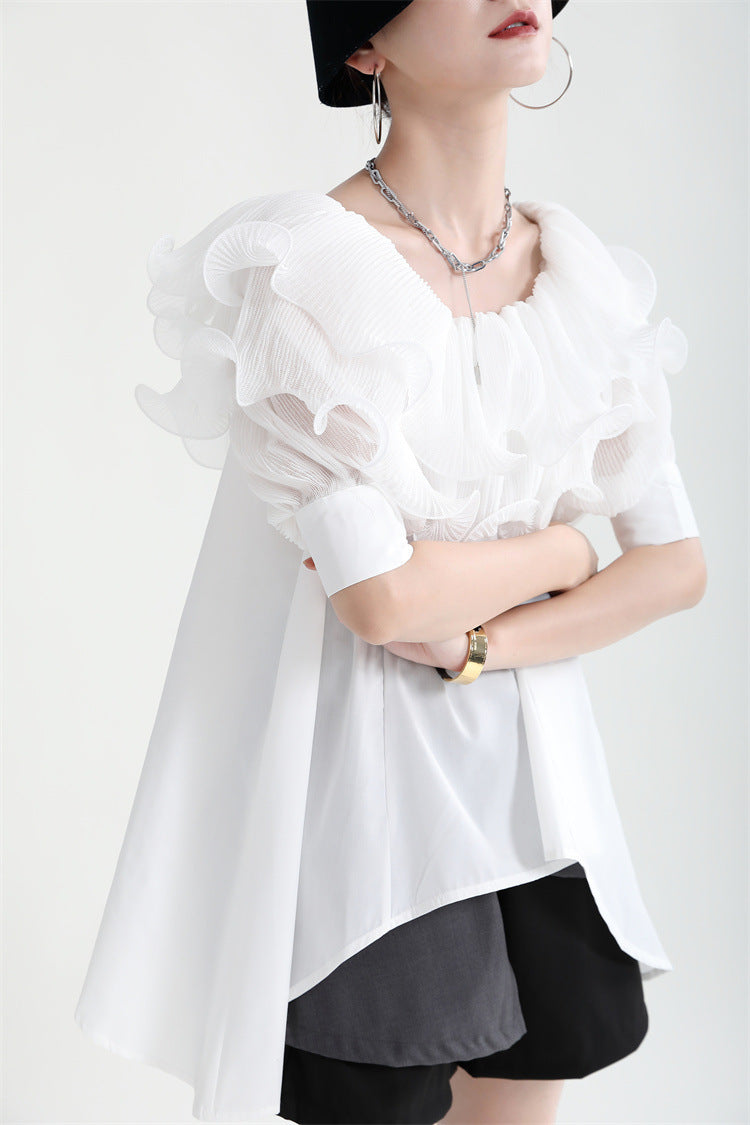 Summer Off The Shoulder Chiffon Ruffled Shirts with Belt for Girls-Shirts & Tops-Free Shipping at meselling99