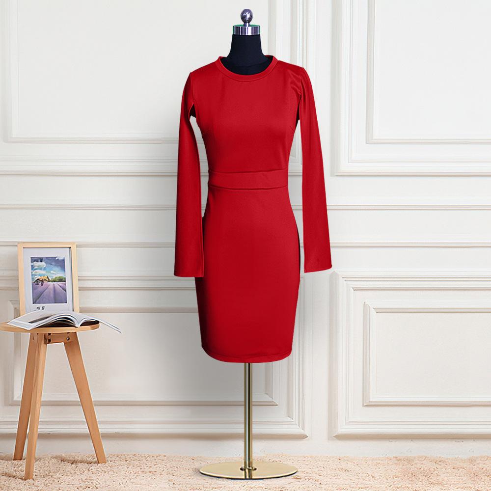 Sexy High Waist Round Neck Bodycon Dresses-Sexy Dresses-Red-S-Free Shipping at meselling99