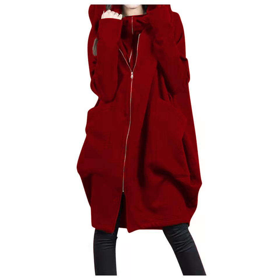 Casual Women Winter Zipper Hoodies Overcoat-Red-S-Free Shipping at meselling99