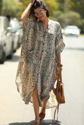 Women Summer Beach Long Dresses-Boho Dresses-Snake Print-One Size-Free Shipping at meselling99