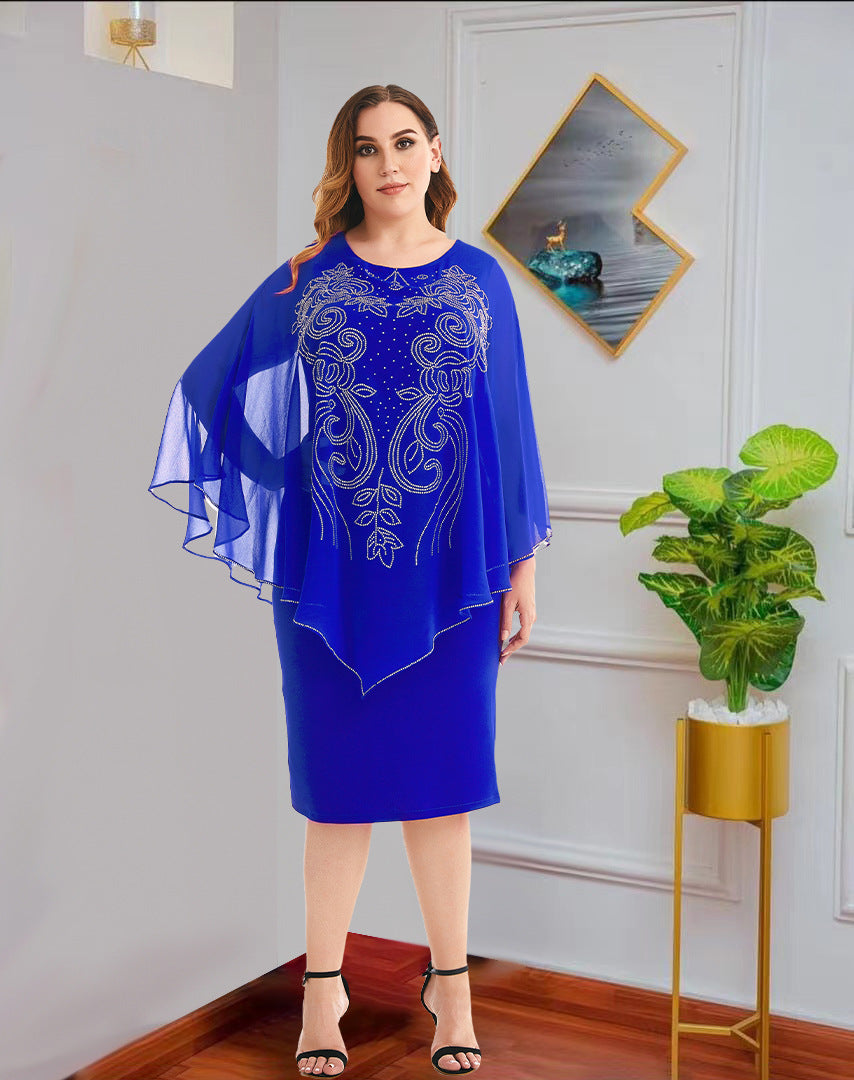 Fashion Chiffon Plus Sizes Dresses-Dresses-Blue-L-Free Shipping at meselling99