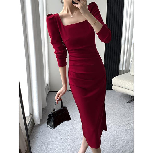Sexy Square Neckline Long Sleeves Party Dresses-Dresses-Free Shipping at meselling99