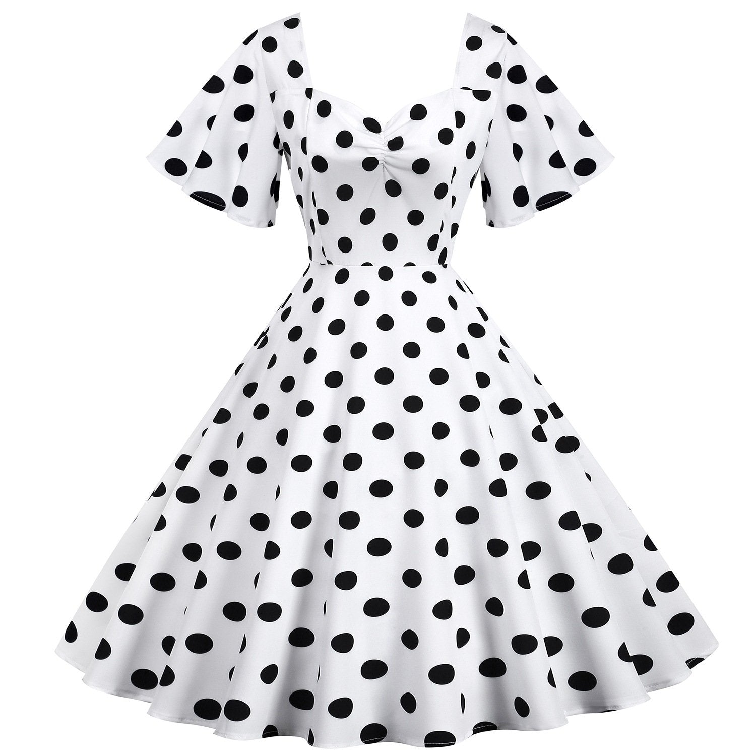Retro Dot Print Short Sleeves Short Dresses-Vintage Dresses-White-S-Free Shipping at meselling99