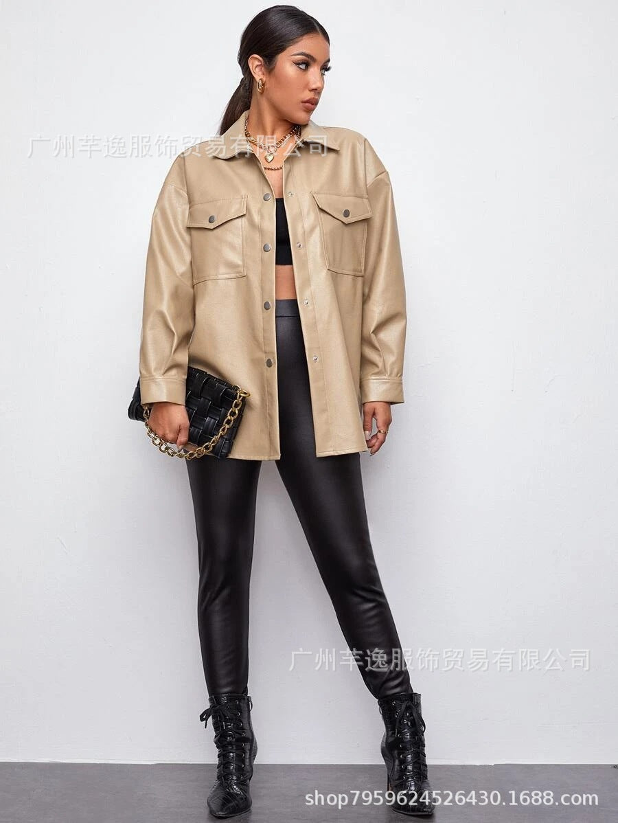 Leisure Women Long Sleeves PU Autumn Overcoat-Coats & Jackets-Free Shipping at meselling99