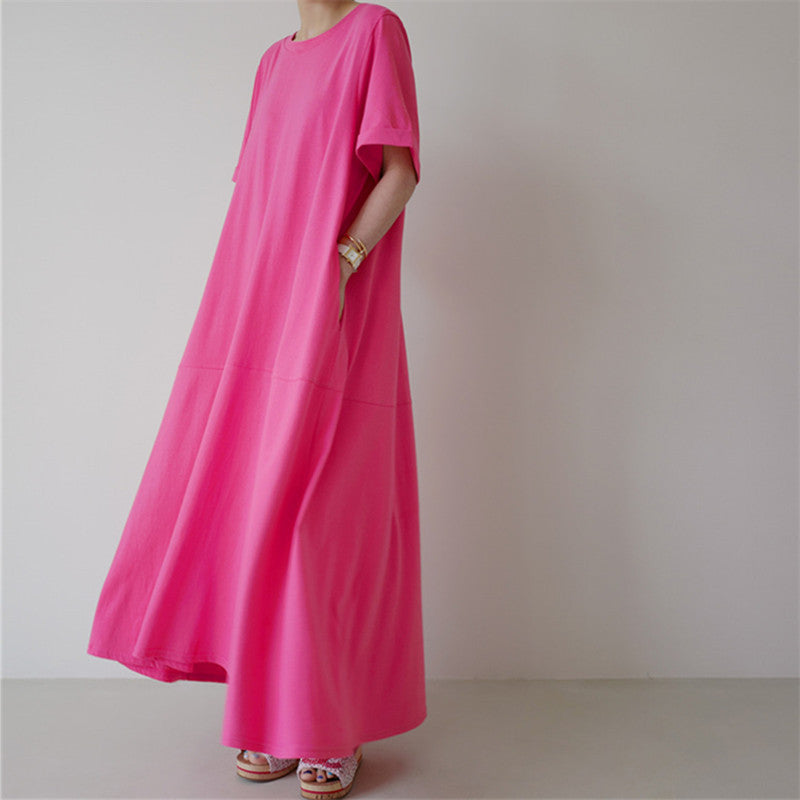 Casual Simple Design Plus Sizes Short Sleeves Long Dresses-Dresses-Pink-S-Free Shipping at meselling99