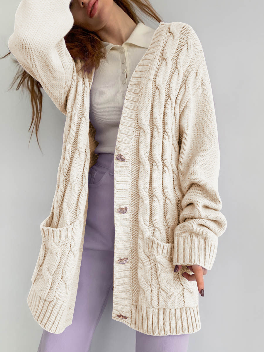 Casual Loose Knitted Women Fall Cardigan Overcoat-Ivory-S-Free Shipping at meselling99