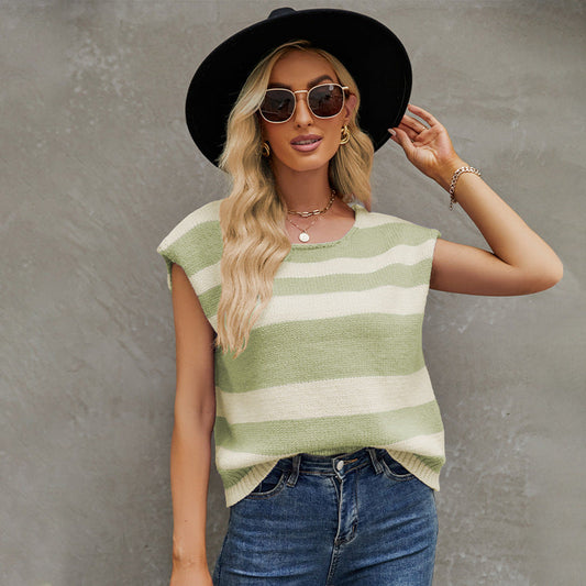Fashion Striped Sleeveless Tank Top Sweaters-Shirts & Tops-Free Shipping at meselling99