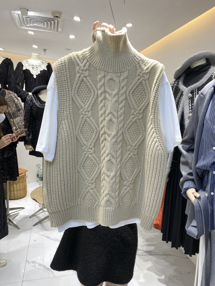 Winter Turtleneck Knitting Vest for Women-vest-Khaki-One Size-Free Shipping at meselling99