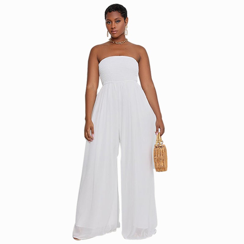 Sexy Strapless High Waist Chiffon Summer Jumpsuits-Suits-White-S-Free Shipping at meselling99